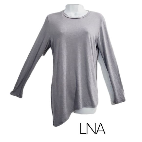 LNA grey log sleeve asymmetrical hem side tie stretchy top size Medium - Picture 1 of 10